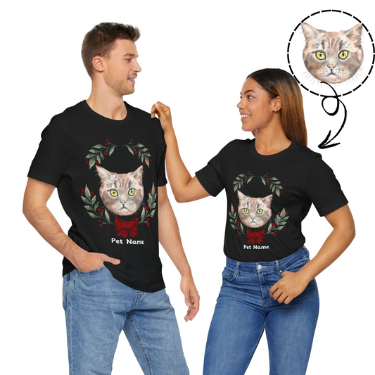 Custom Christmas Wreath Tee: Your Pet, Your Style!